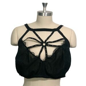 The Seriously Sexy Collection Unlined Balconette Lace Bra Size 44H Black Jeweled